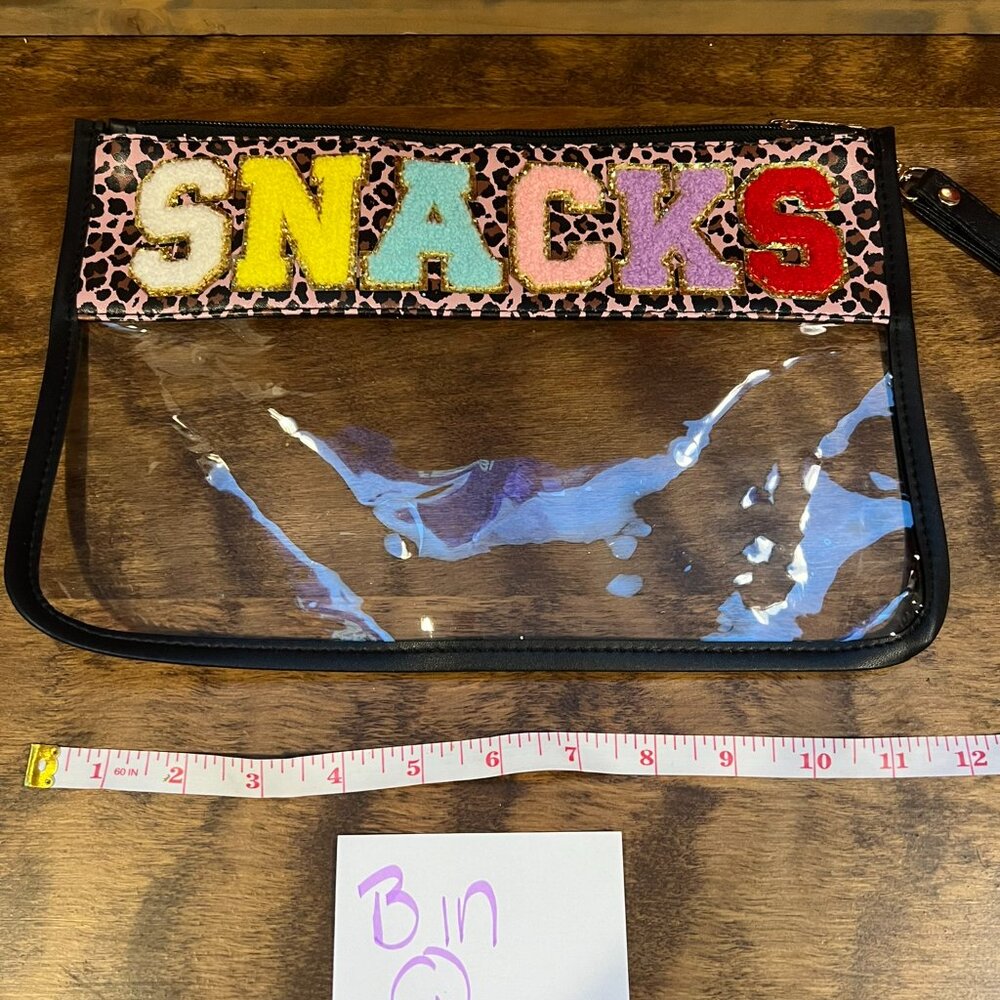 Like new SNACKS felt glitter letters bag varsity large- Pink Leopard Print - Picture 2 of 3